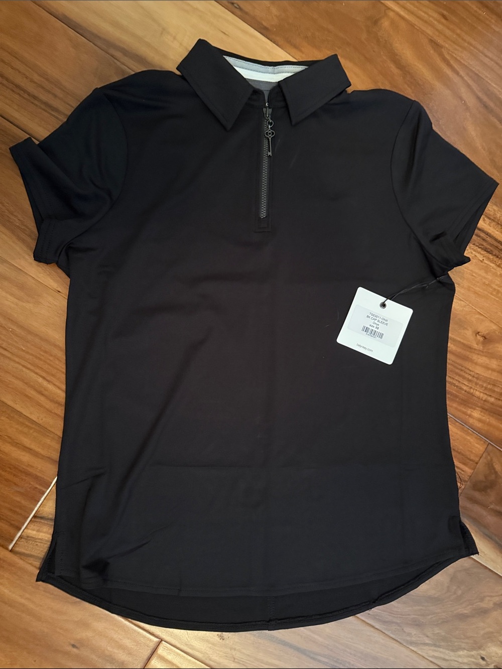 Belyn Key Black Short Sleeve Polo Zip Front Tee